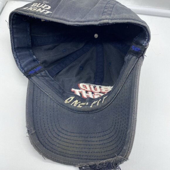 Bud Light Logo Tattered Worn Faded Gray Cap Hat Flex-Fit Stretch OSFM - Picture 10 of 11